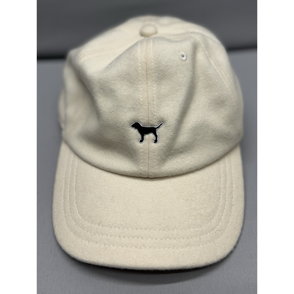 Victoria Secret VS Pink Cream Cap Hat Wool Blend Embroidered Dog Logo